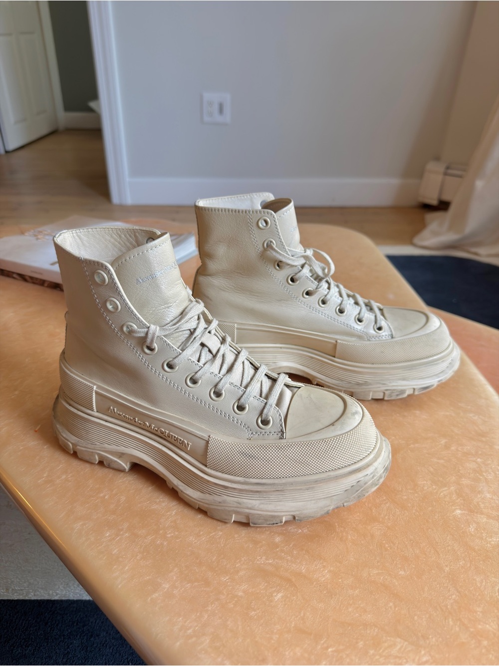 Alexander McQueen Thread Slick Boot in Cream Leather